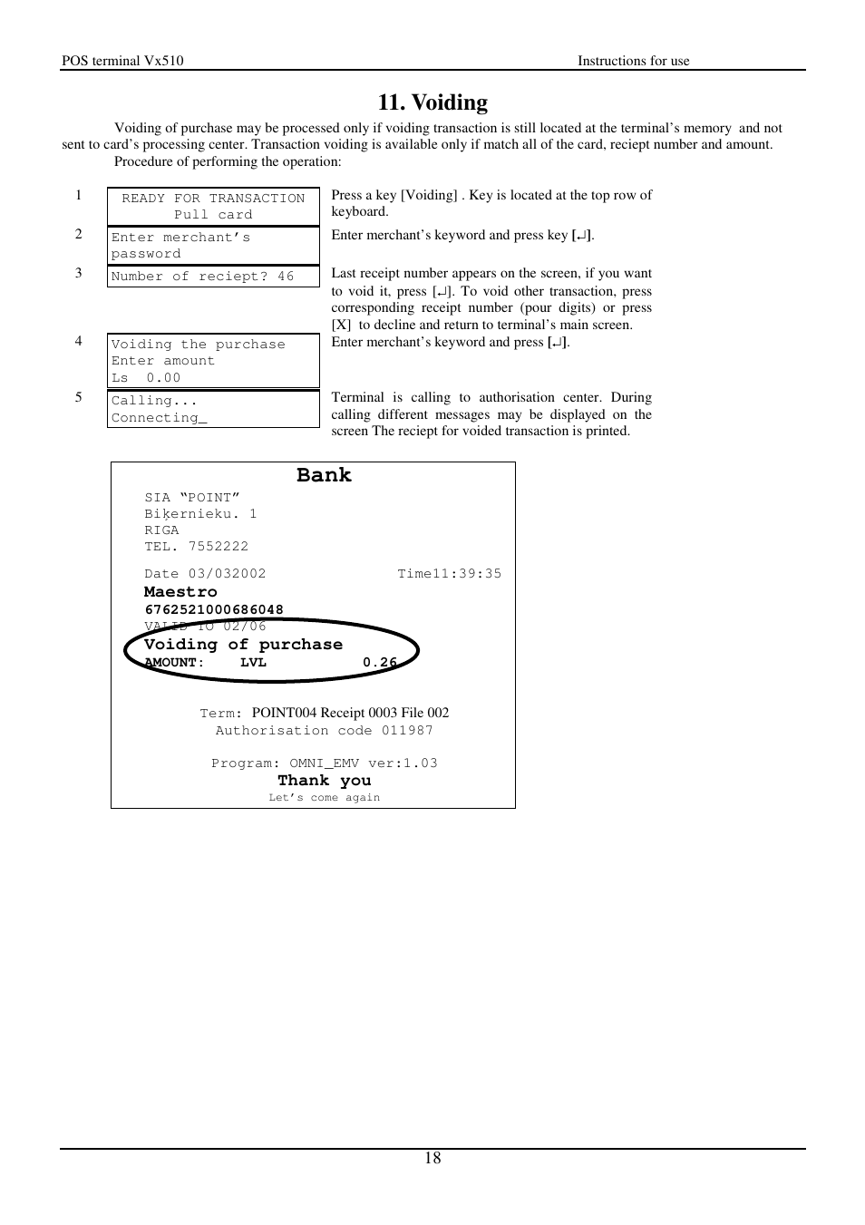 Voiding, Bank | VeriFone Vx510 User Manual | Page 18 / 28