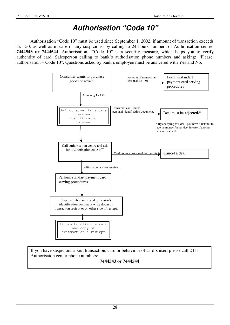 Authorisation “code 10 | VeriFone Vx510 User Manual | Page 28 / 28