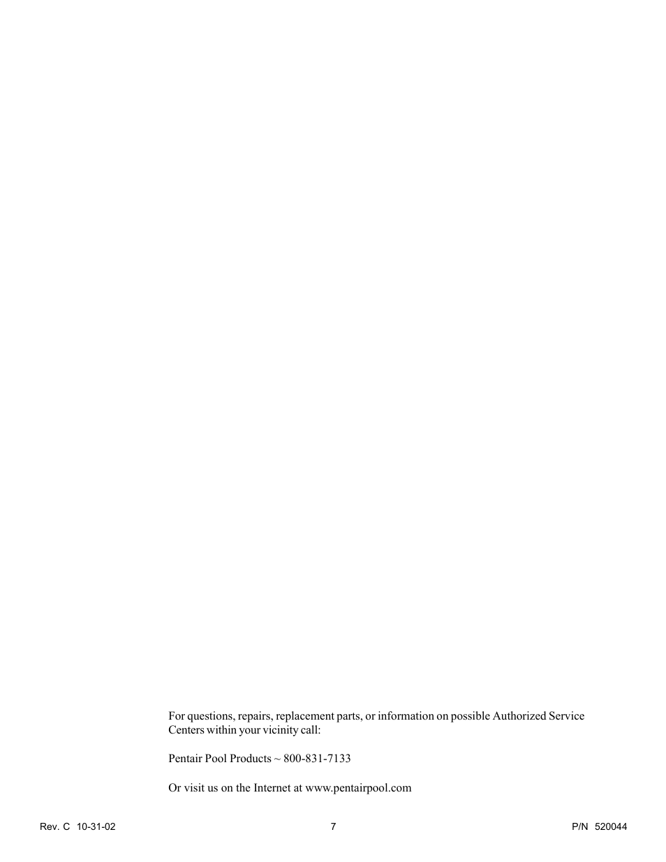 Warranty | Pentair EasyTouch EZ3400 User Manual | Page 7 / 8
