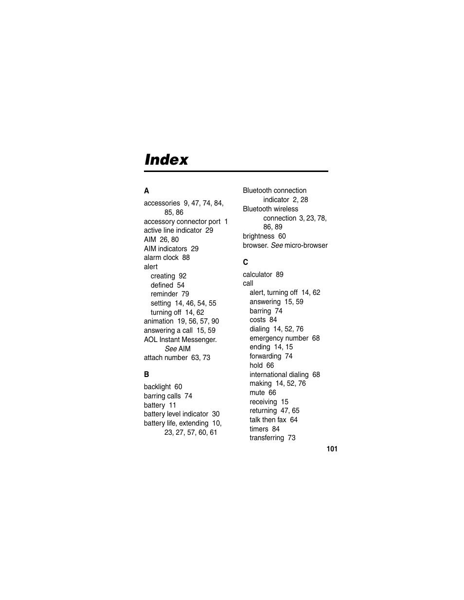 Index | Motorola RAZR V3 User Manual | Page 103 / 110