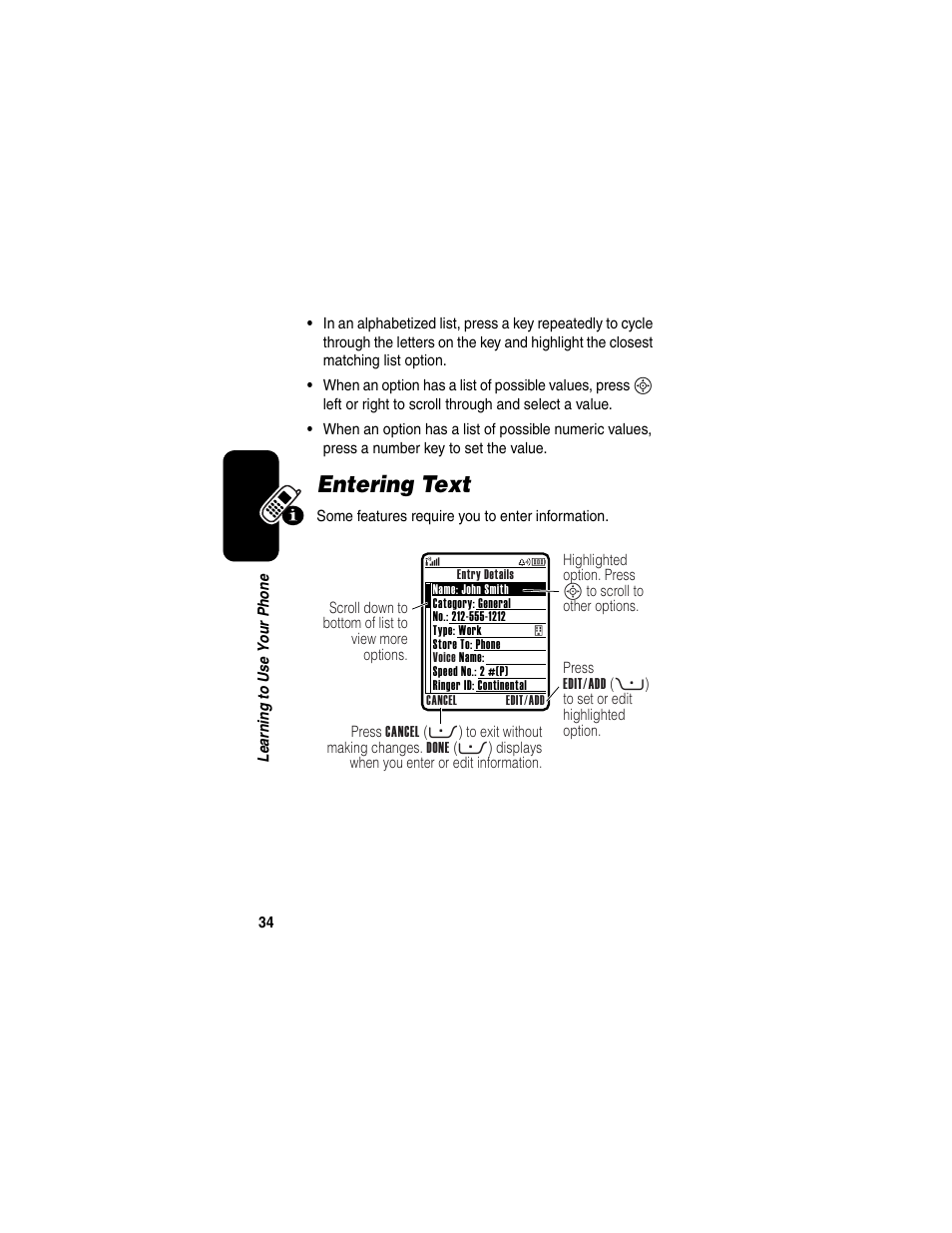 Entering text | Motorola RAZR V3 User Manual | Page 36 / 110