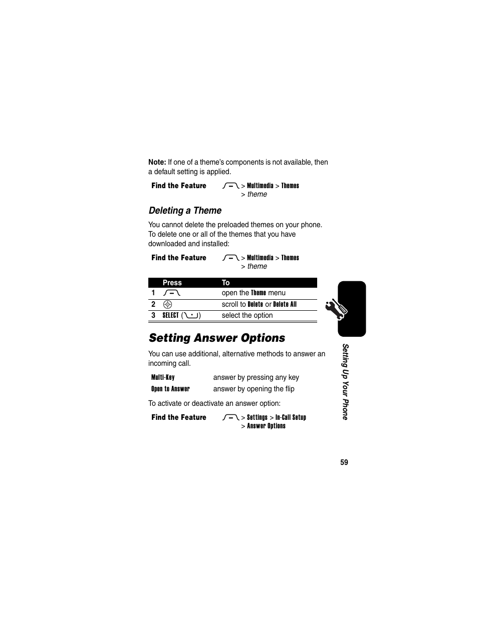 Setting answer options | Motorola RAZR V3 User Manual | Page 61 / 110