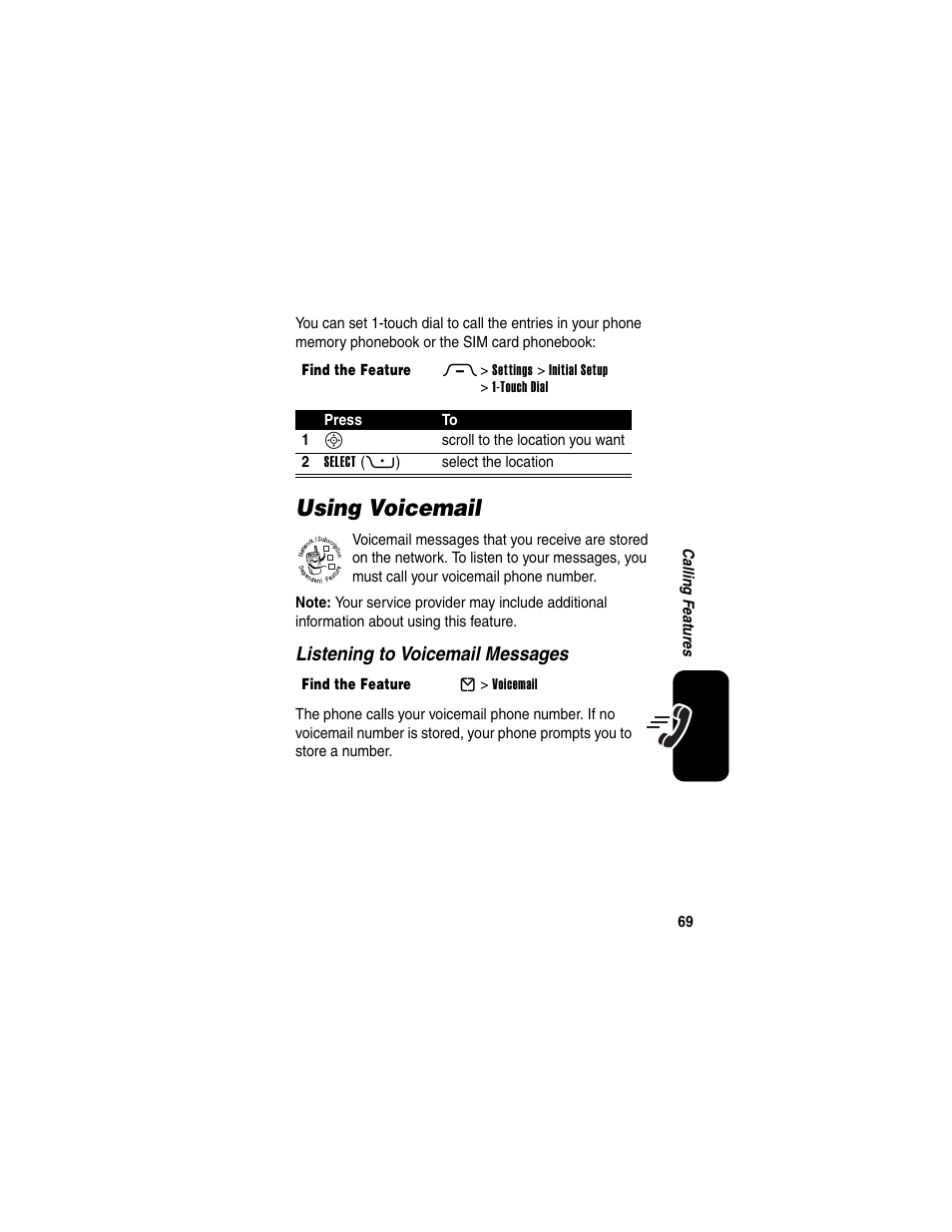 Using voicemail | Motorola RAZR V3 User Manual | Page 71 / 110