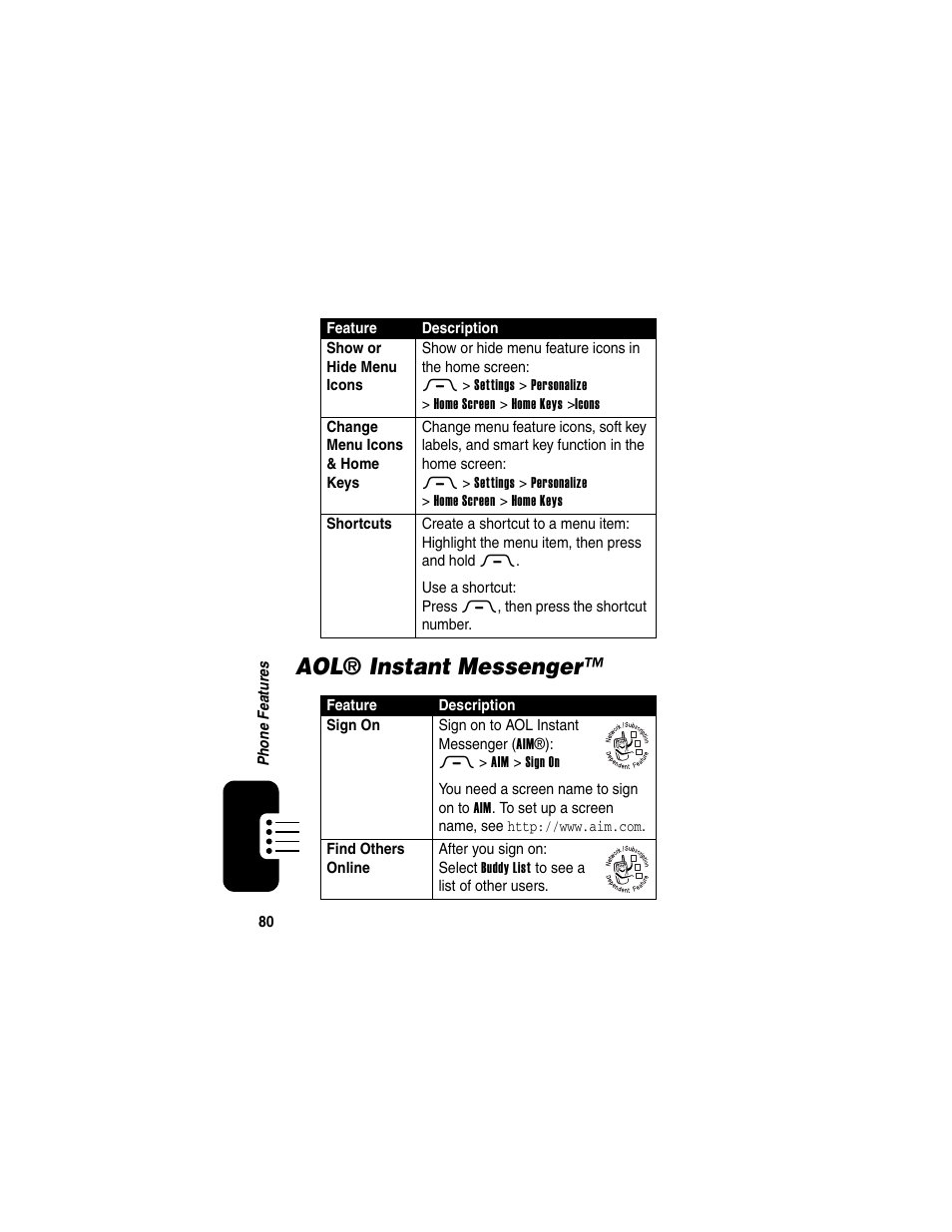 Aol® instant messenger, Aol ® instant messenger | Motorola RAZR V3 User Manual | Page 82 / 110