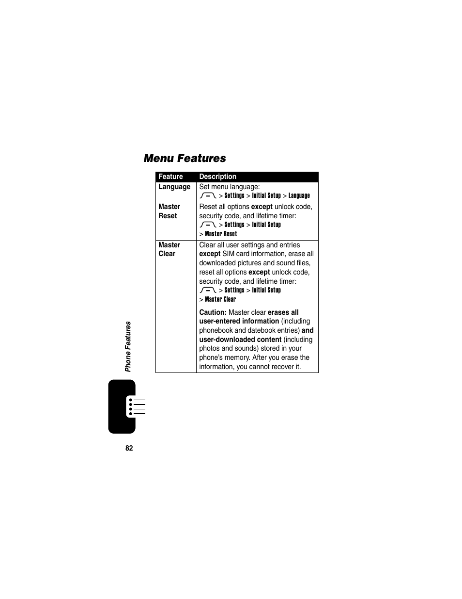 Menu features | Motorola RAZR V3 User Manual | Page 84 / 110