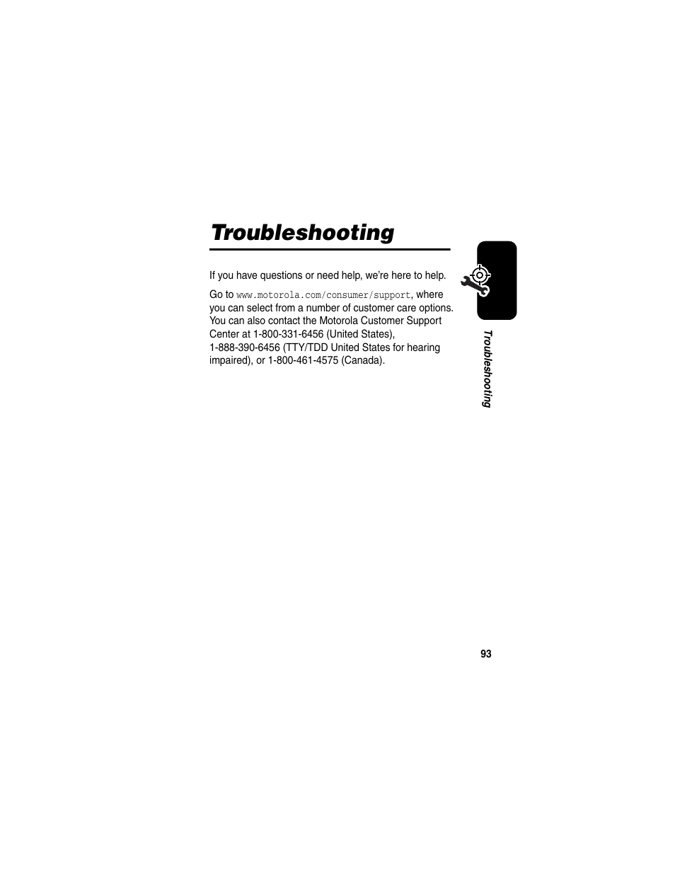 Troubleshooting | Motorola RAZR V3 User Manual | Page 95 / 110