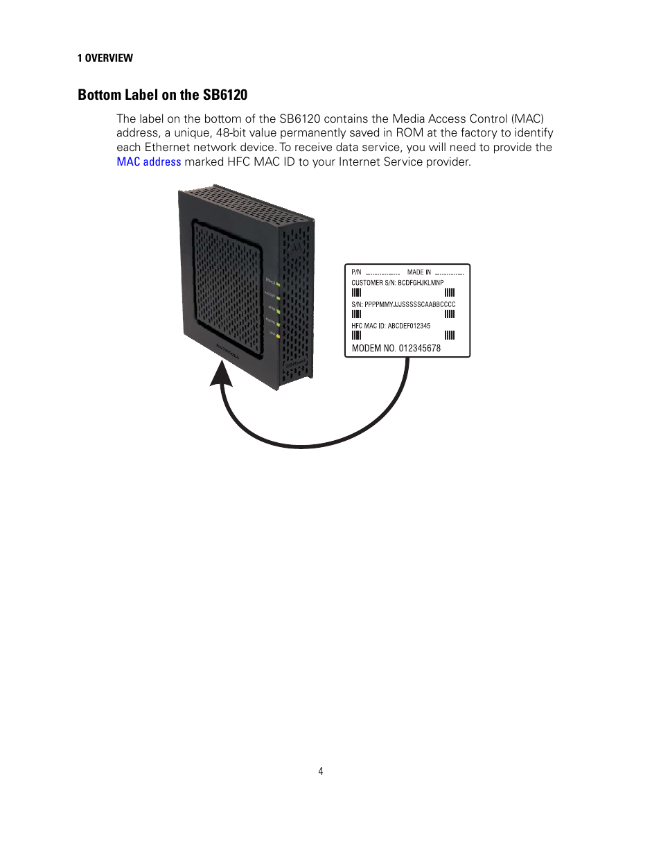 Bottom label on the sb6120 | Motorola sb6120 User Manual | Page 12 / 40