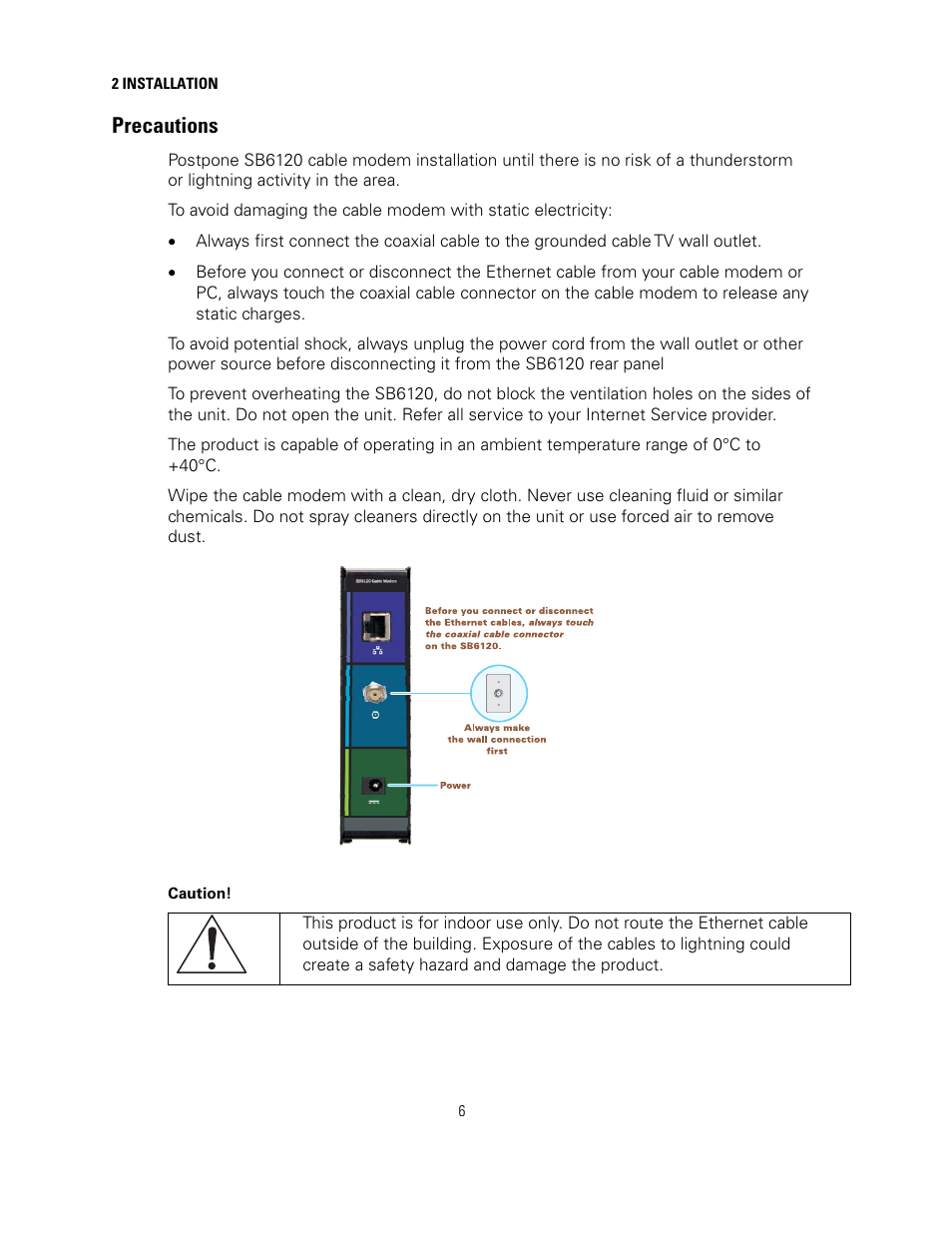 Precautions | Motorola sb6120 User Manual | Page 14 / 40