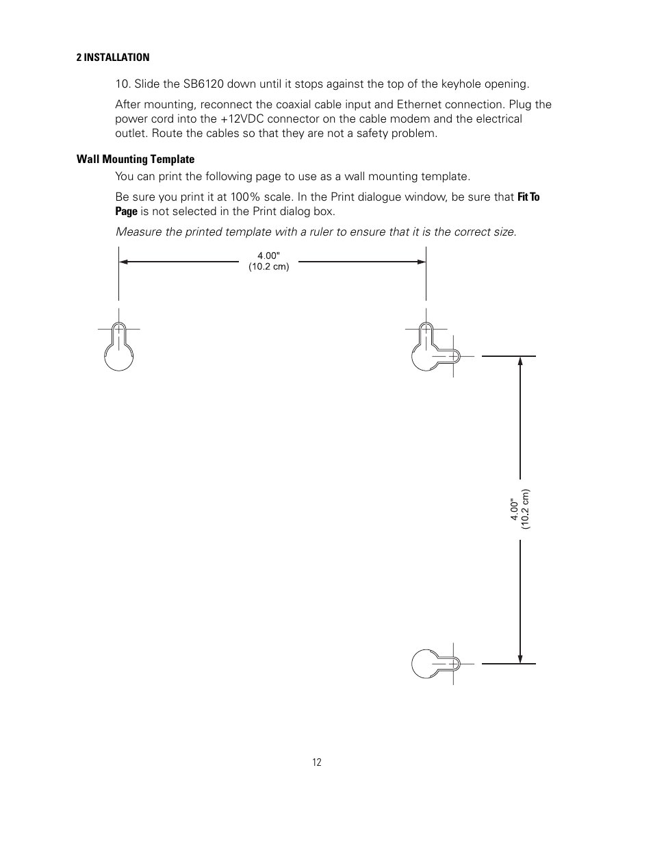 Wall mounting template | Motorola sb6120 User Manual | Page 20 / 40