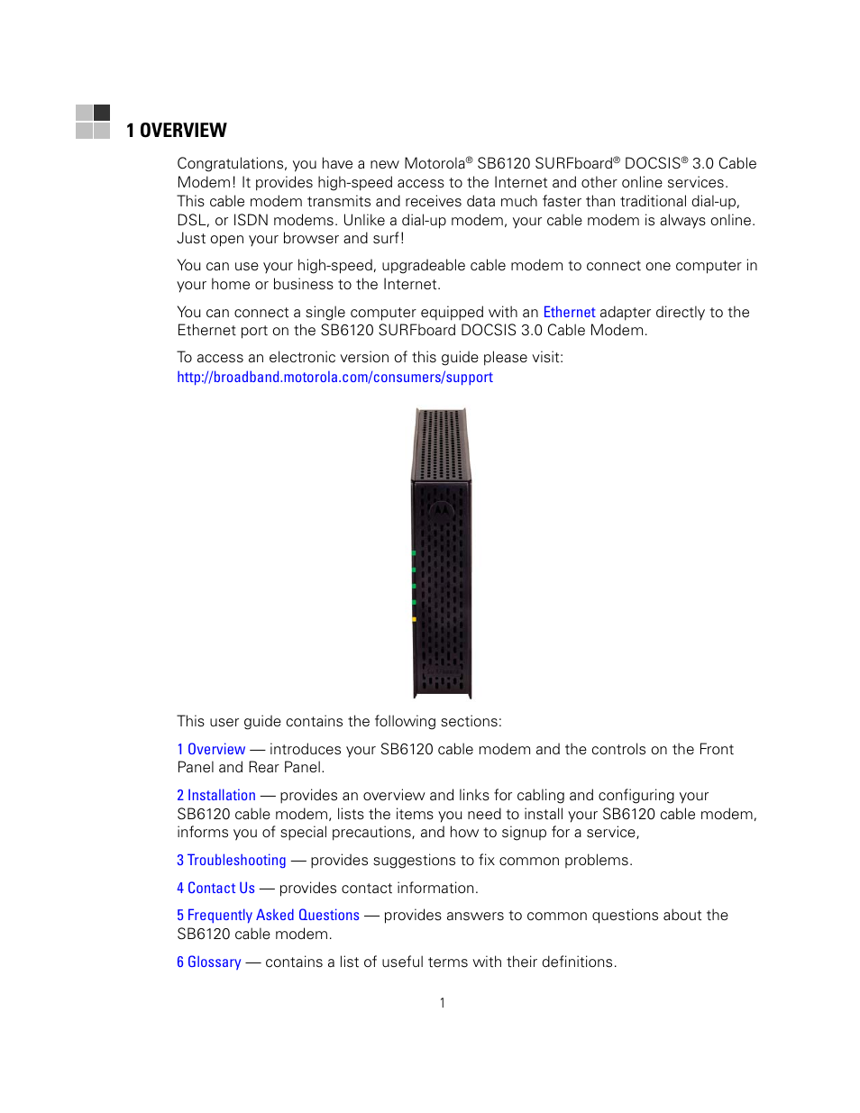 1 overview | Motorola sb6120 User Manual | Page 9 / 40