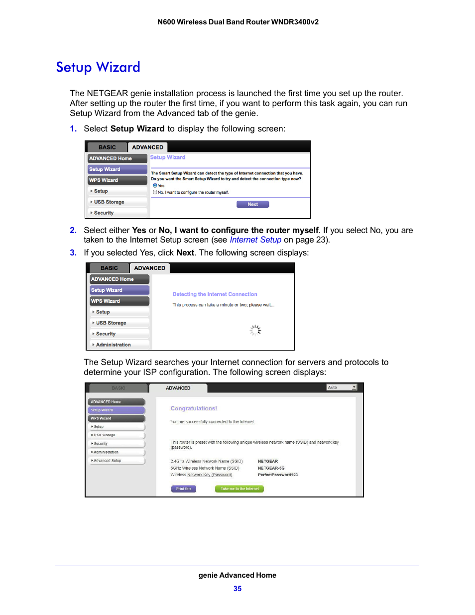 Setup wizard | NETGEAR N600 Wireless Dual Band Router WNDR3400v2 User Manual | Page 35 / 120