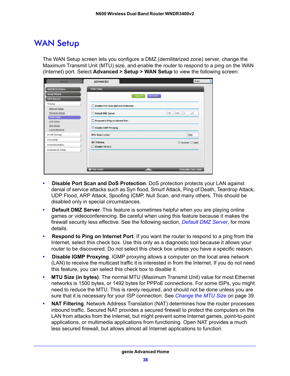 Wan setup | NETGEAR N600 Wireless Dual Band Router WNDR3400v2 User Manual | Page 38 / 120