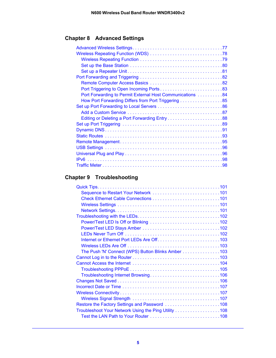 NETGEAR N600 Wireless Dual Band Router WNDR3400v2 User Manual | Page 5 / 120