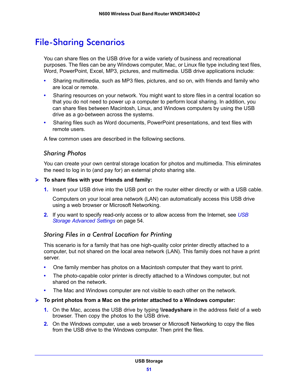 File-sharing scenarios | NETGEAR N600 Wireless Dual Band Router WNDR3400v2 User Manual | Page 51 / 120