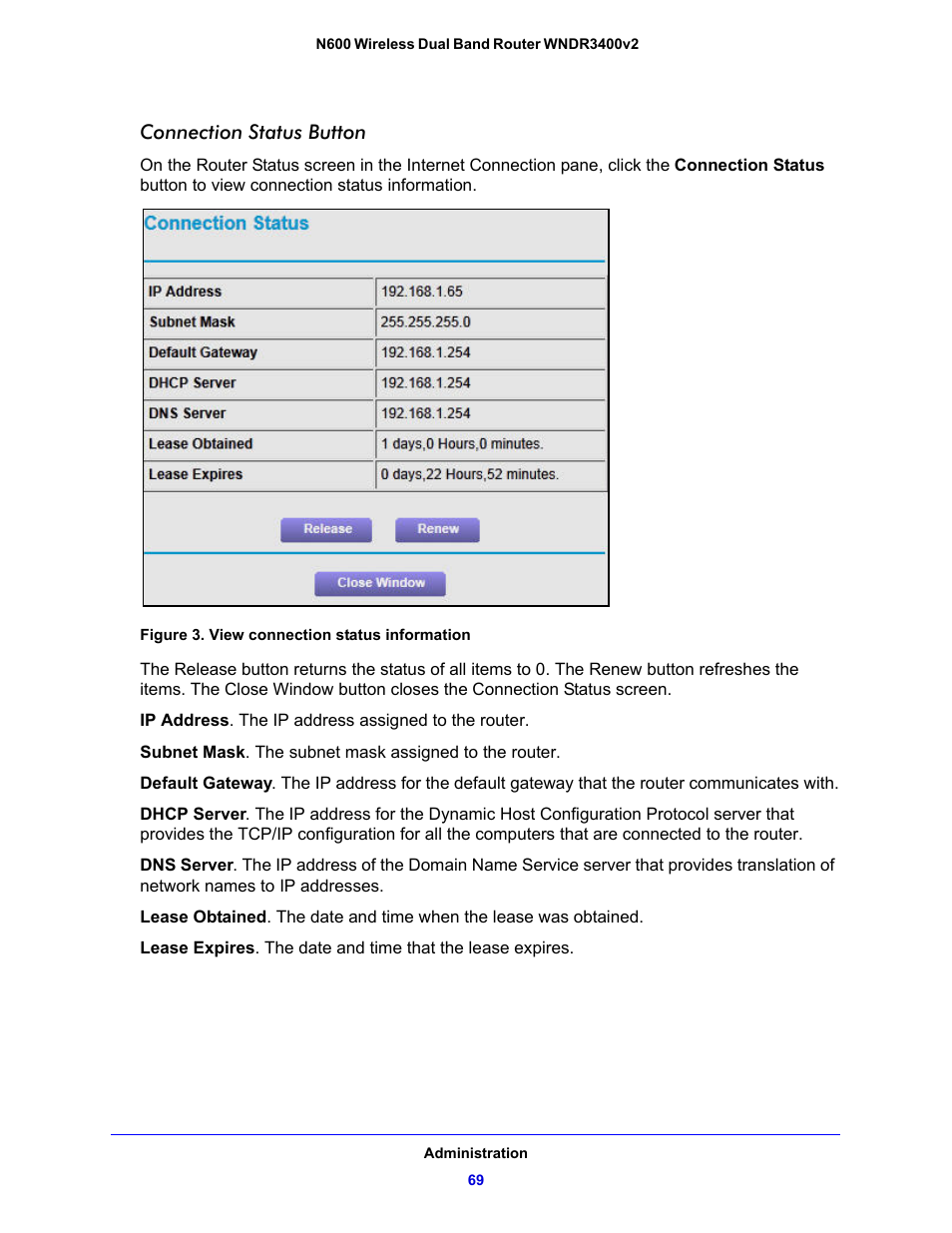 Connection status button | NETGEAR N600 Wireless Dual Band Router WNDR3400v2 User Manual | Page 69 / 120