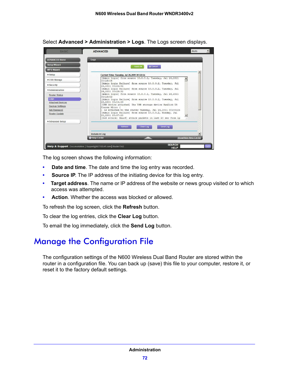 Manage the configuration file | NETGEAR N600 Wireless Dual Band Router WNDR3400v2 User Manual | Page 72 / 120