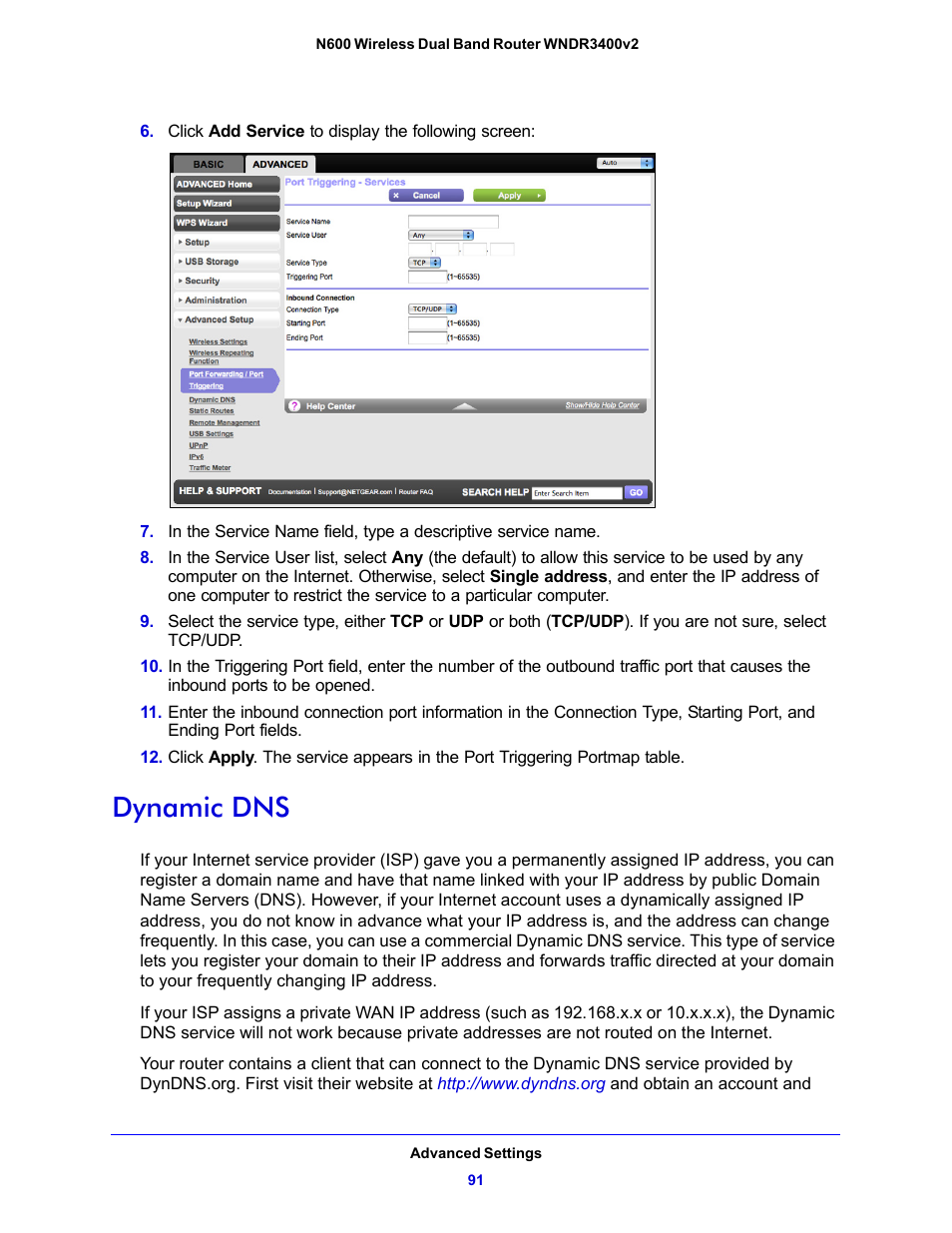 Dynamic dns, Scribed in | NETGEAR N600 Wireless Dual Band Router WNDR3400v2 User Manual | Page 91 / 120
