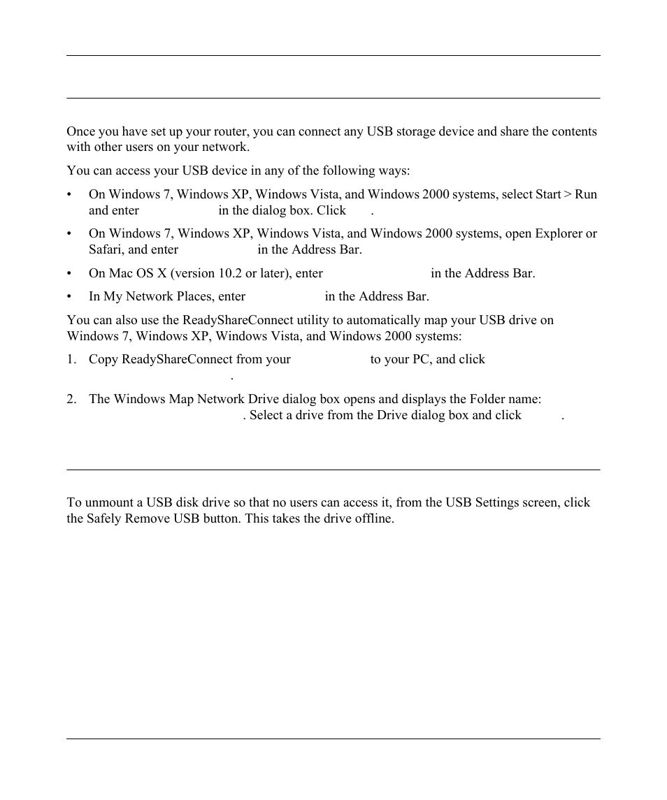 Readyshare access, Unmounting a usb drive, Readyshare access -10 | Unmounting a usb drive -10 | NETGEAR wndr3700 User Manual | Page 122 / 149