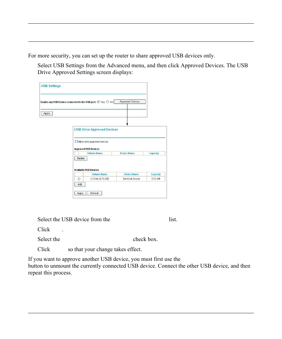 Specifying approved usb devices, Specifying approved usb devices -11 | NETGEAR wndr3700 User Manual | Page 123 / 149