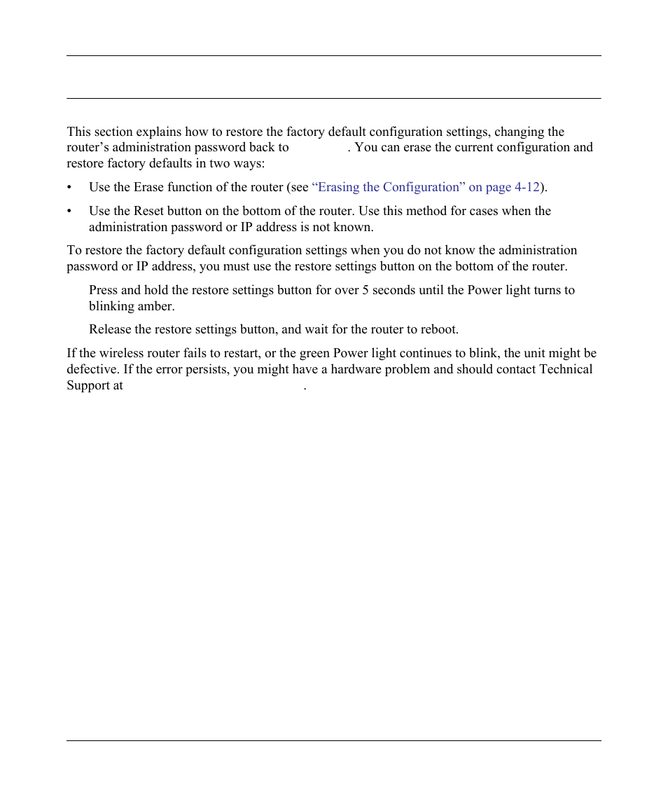 Restoring the default configuration and password, According to the instructions in, Restoring the default | NETGEAR wndr3700 User Manual | Page 139 / 149