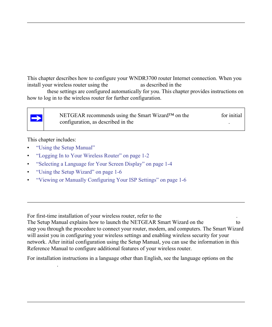 Chapter 1 configuring your internet connection, Using the setup manual, Using the setup manual -1 | NETGEAR wndr3700 User Manual | Page 14 / 149