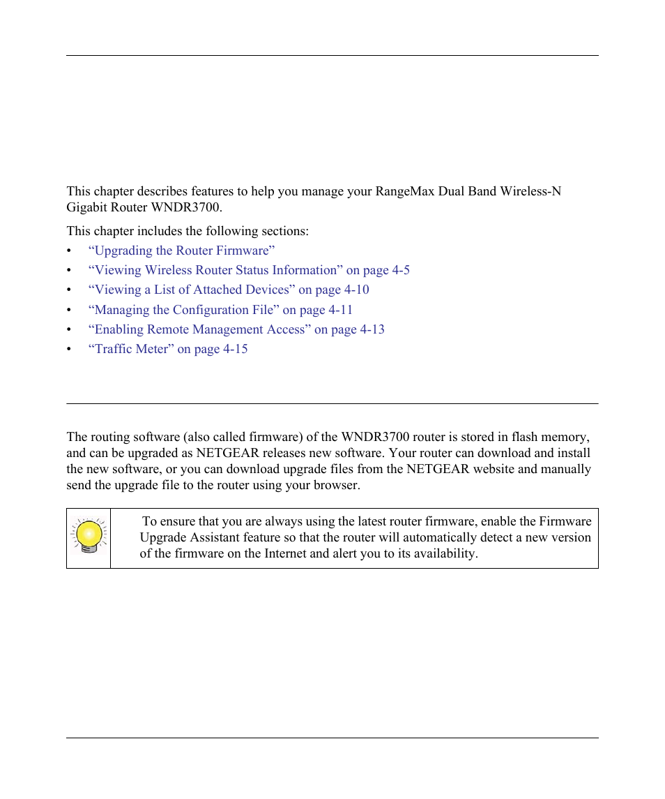 Chapter 4 using network monitoring tools, Upgrading the router firmware, Upgrading the router firmware -1 | NETGEAR wndr3700 User Manual | Page 57 / 149