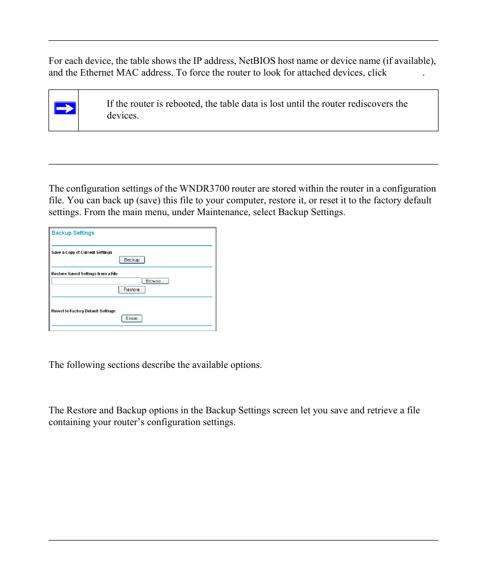 Managing the configuration file, Backing up and restoring the configuration, Managing the configuration file -11 | Backing up and restoring the configuration -11 | NETGEAR wndr3700 User Manual | Page 67 / 149
