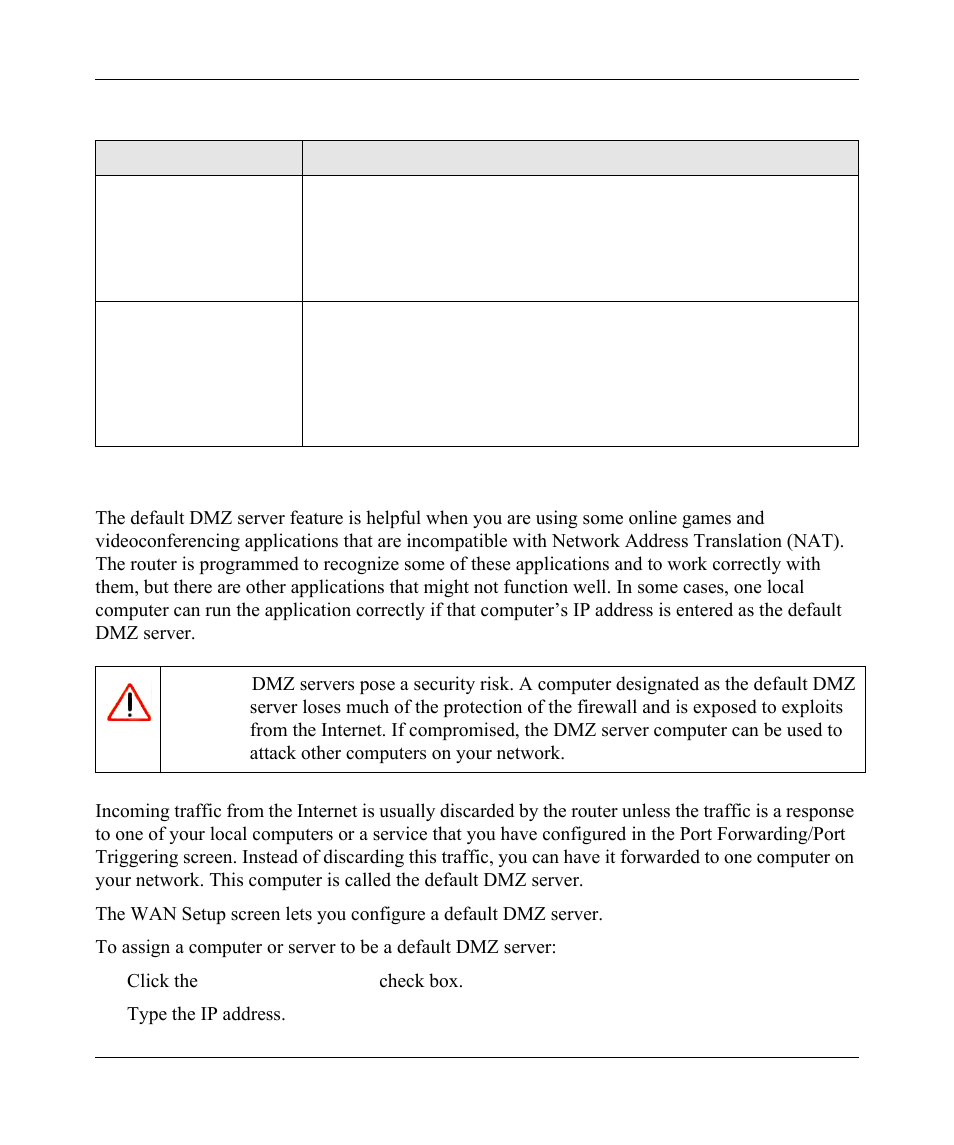 Setting up a default dmz server, Setting up a default dmz server -8 | NETGEAR wndr3700 User Manual | Page 80 / 149