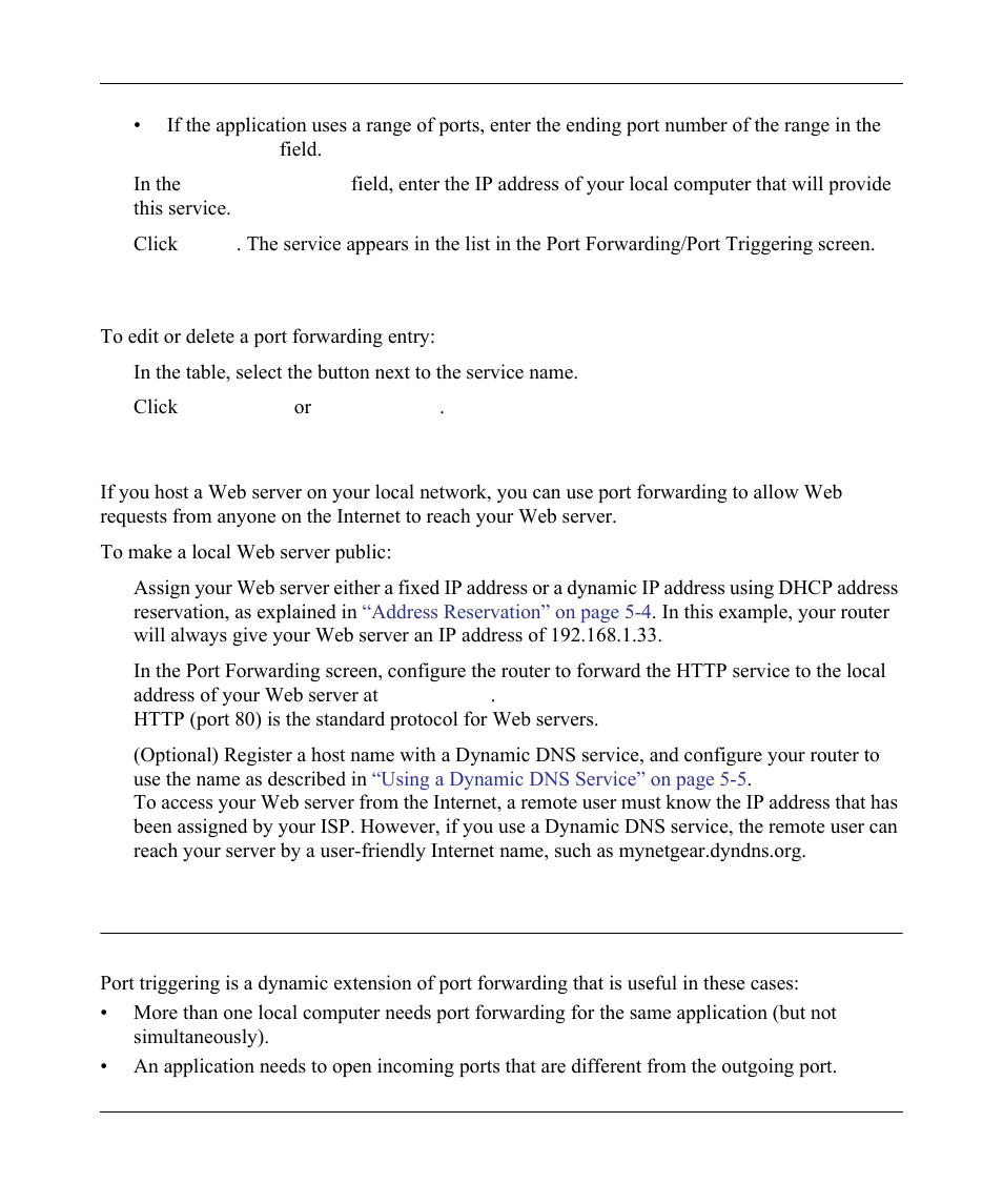 Editing or deleting a port forwarding entry, Configuring port triggering, Editing or deleting a port forwarding entry -18 | Configuring port triggering -18 | NETGEAR wndr3700 User Manual | Page 90 / 149