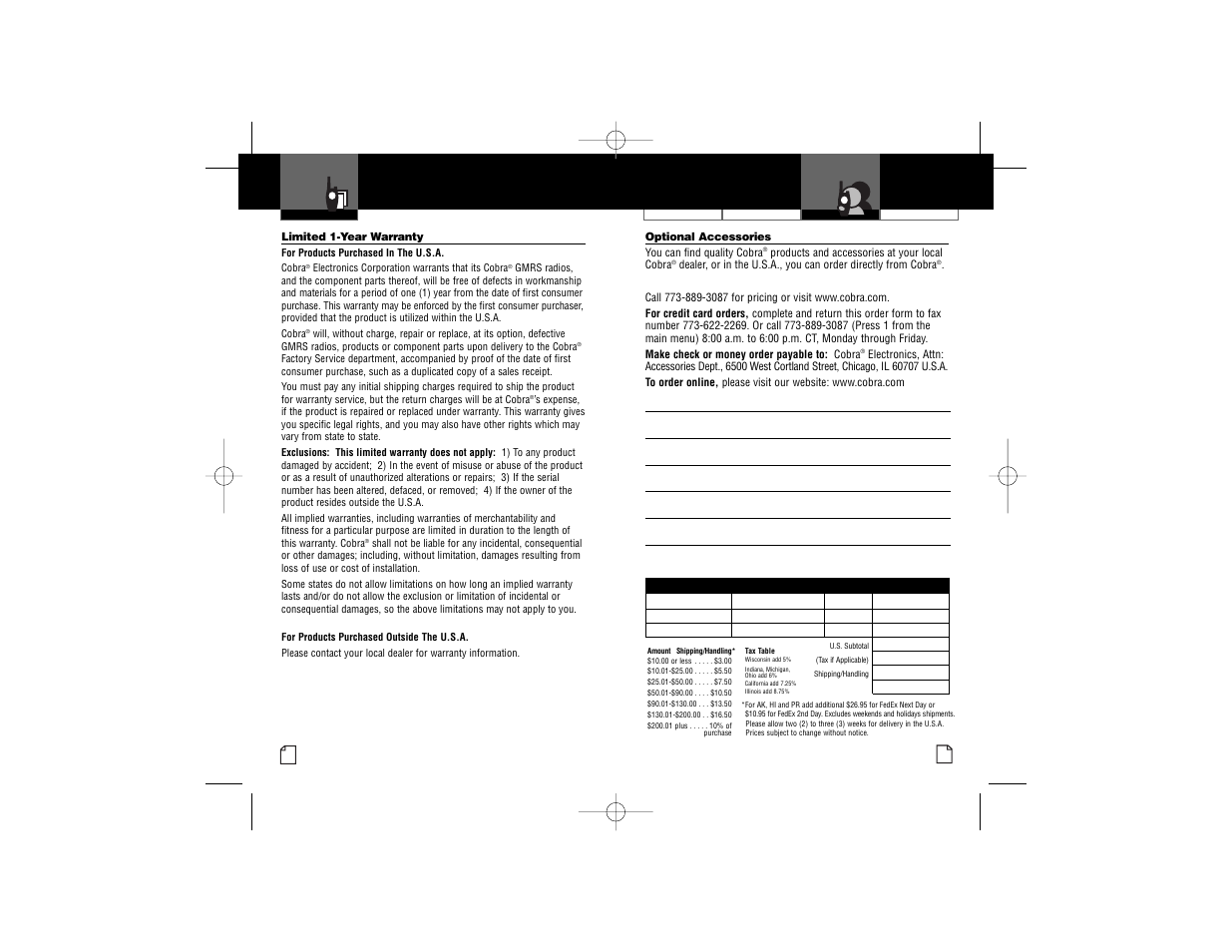 Warranty and accessories | Cobra Electronics PR3100DX User Manual | Page 15 / 16