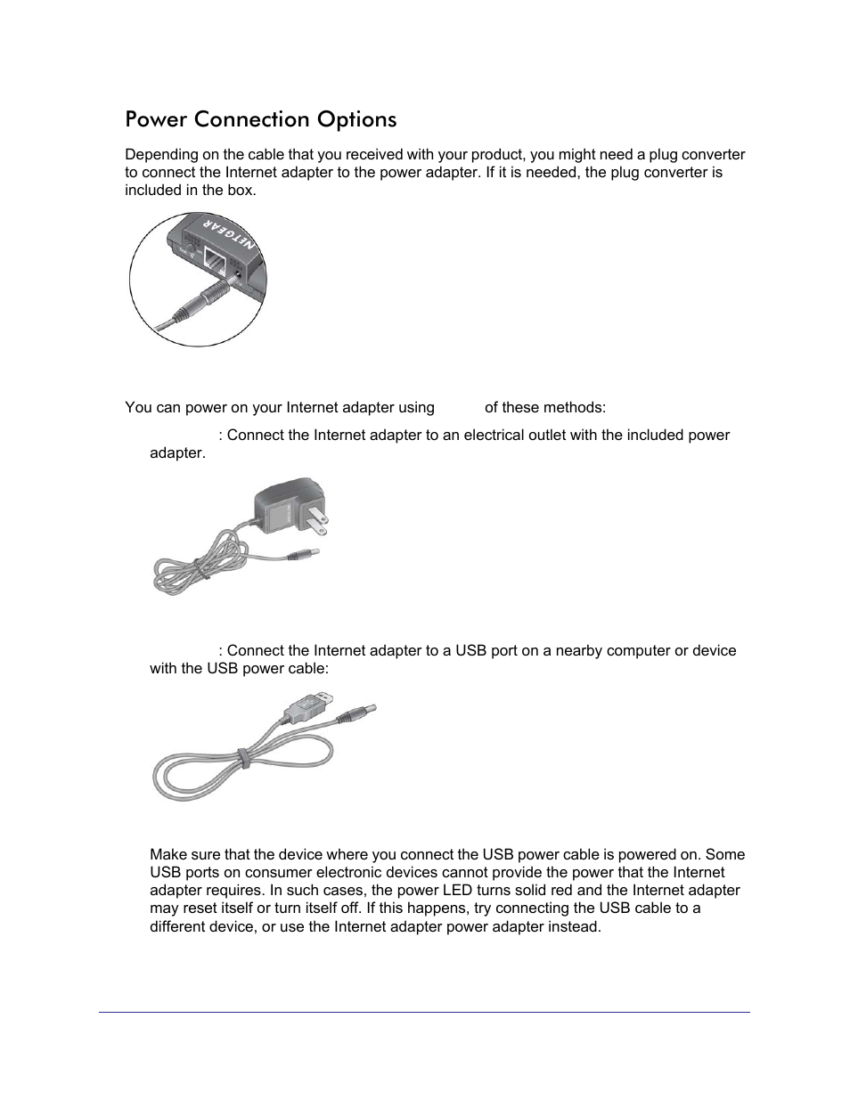 Power connection options | NETGEAR Universal WiFi Internet Adapter WNCE2001 User Manual | Page 5 / 26