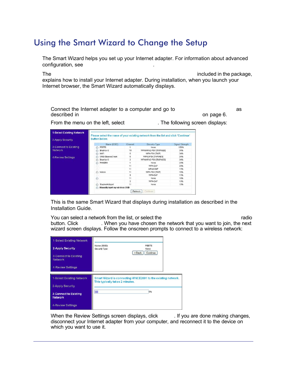 Using the smart wizard to change the setup | NETGEAR Universal WiFi Internet Adapter WNCE2001 User Manual | Page 8 / 26