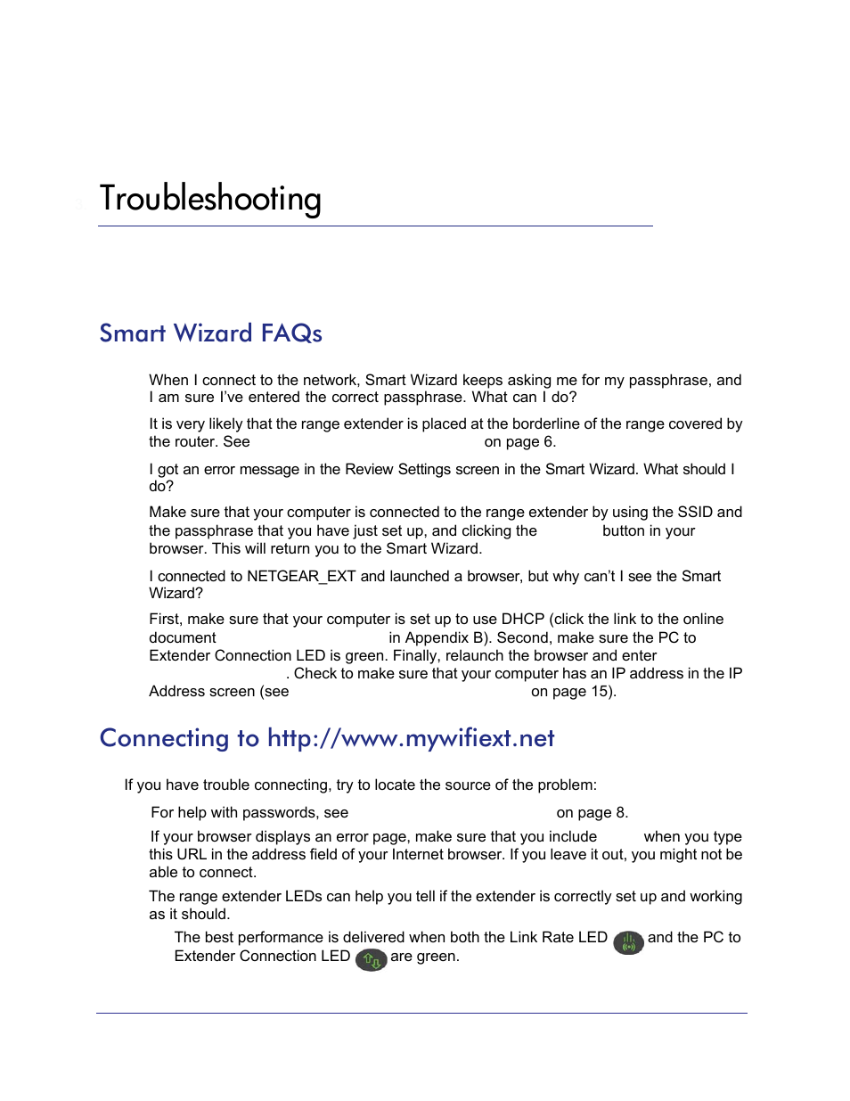 Troubleshooting, Smart wizard faqs, Connecting to http://www.mywifiext.net | Chapter 3 | NETGEAR Universal WiFi Range Extender WN2000RPT User Manual | Page 23 / 31