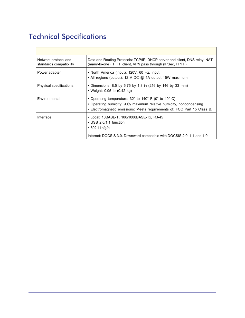 Technical specifications | NETGEAR Universal WiFi Range Extender WN2000RPT User Manual | Page 26 / 31