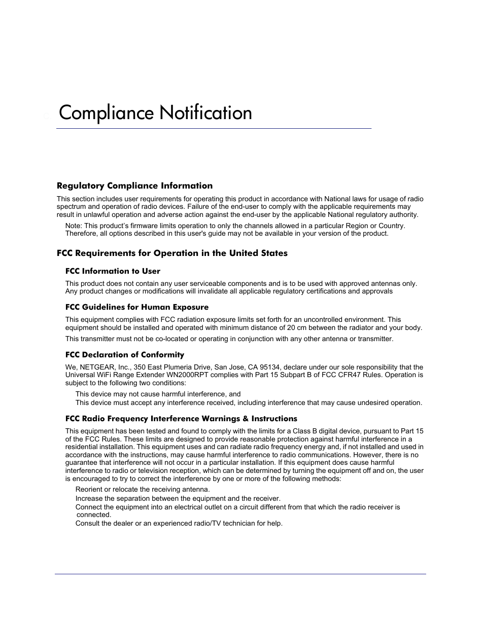 C. compliance notification, Compliance notification | NETGEAR Universal WiFi Range Extender WN2000RPT User Manual | Page 28 / 31