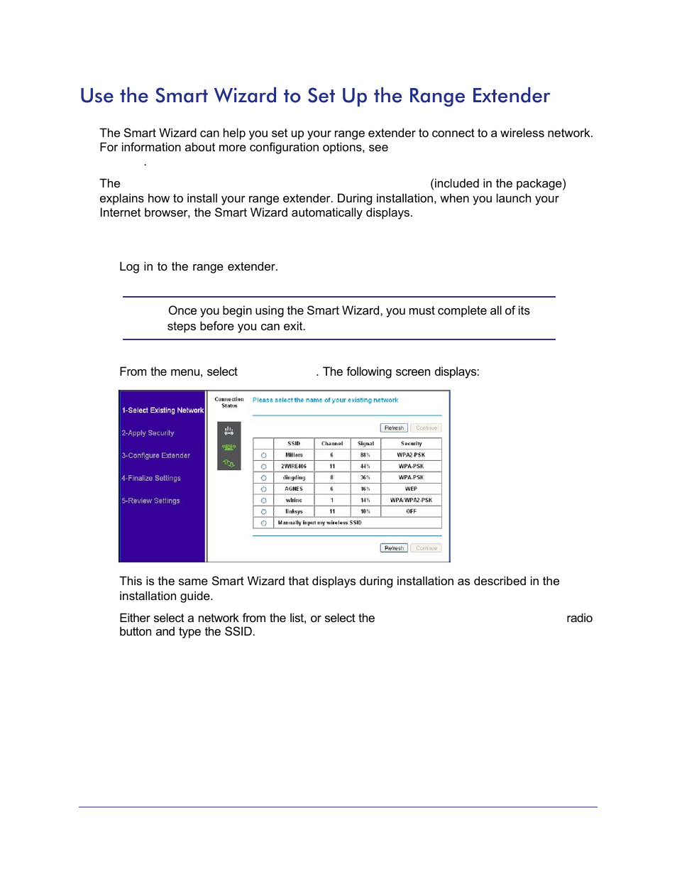 Use the smart wizard to set up the range extender | NETGEAR Universal WiFi Range Extender WN2000RPT User Manual | Page 9 / 31