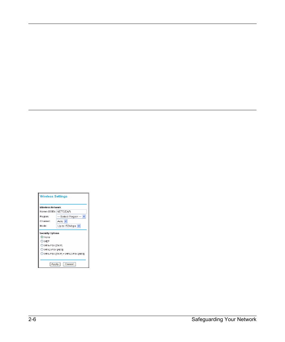 Changing wireless security settings, Viewing basic wireless settings, Changing wireless security settings -6 | Viewing basic wireless settings -6, Viewing basic | NETGEAR N150 Wireless Router WNR1000 User Manual | Page 32 / 122