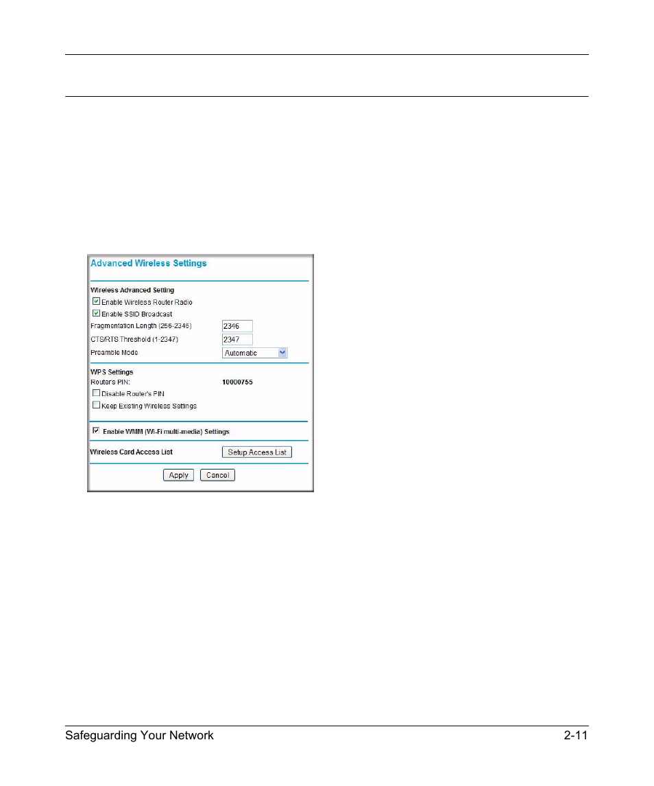 Viewing advanced wireless settings, Viewing advanced wireless settings -11, Viewing advanced | NETGEAR N150 Wireless Router WNR1000 User Manual | Page 37 / 122