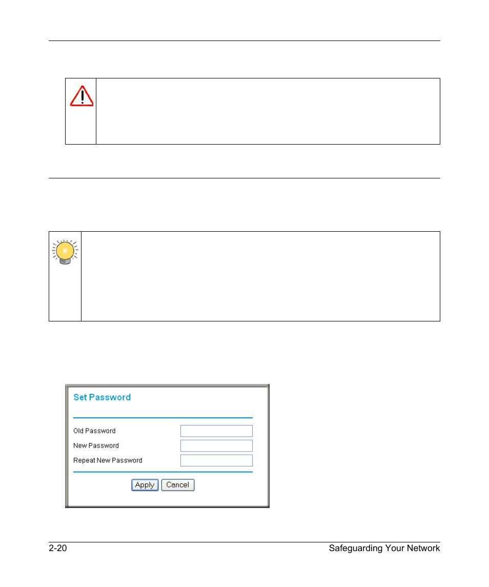 Changing the administrator password, Changing the administrator password -20, Changing the administrator | NETGEAR N150 Wireless Router WNR1000 User Manual | Page 46 / 122