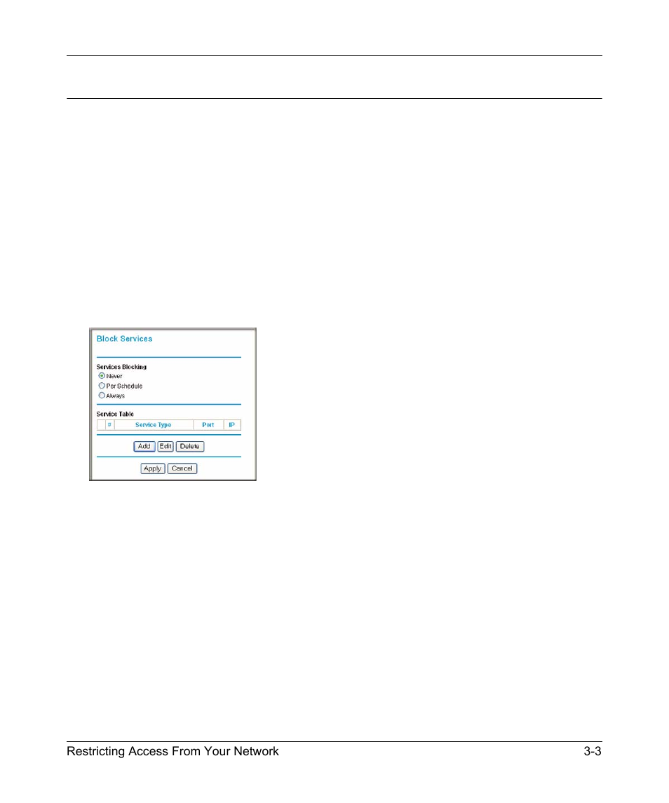 Blocking access to internet services, Blocking access to internet services -3 | NETGEAR N150 Wireless Router WNR1000 User Manual | Page 51 / 122