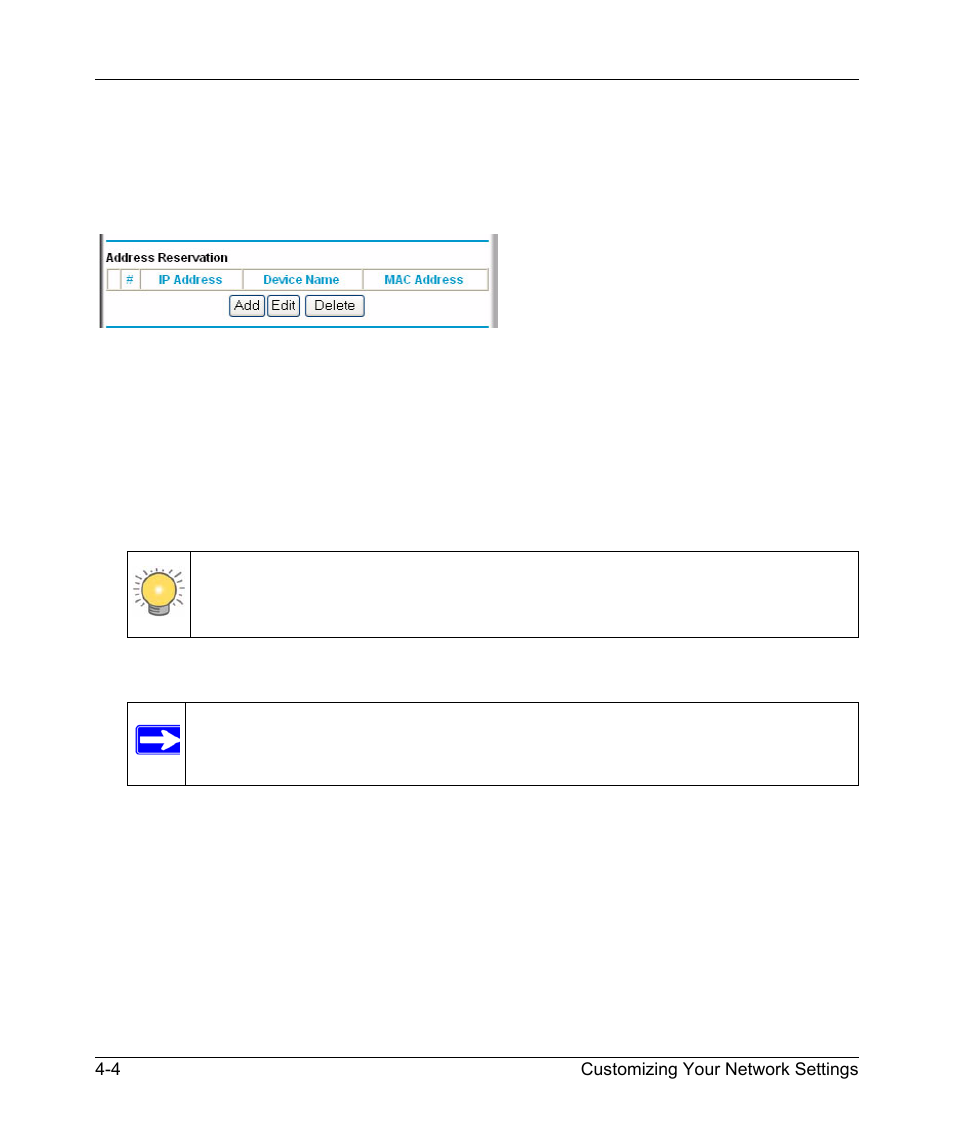 Using address reservation, Using address reservation -4 | NETGEAR N150 Wireless Router WNR1000 User Manual | Page 60 / 122