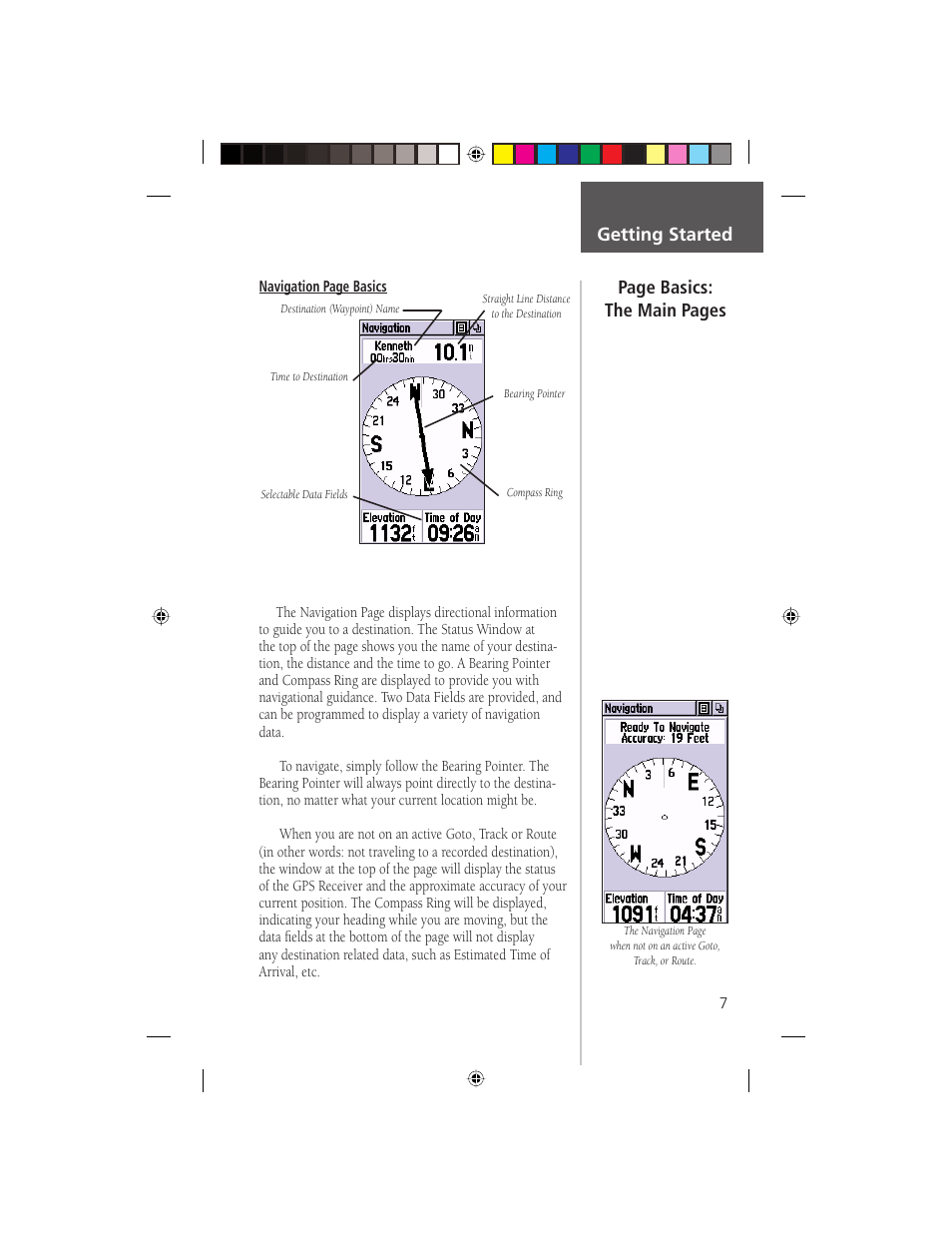 Getting started page basics: the main pages | Garmin eTrex Legend User Manual | Page 13 / 68