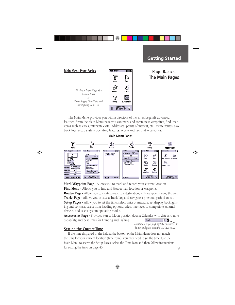 Getting started page basics: the main pages | Garmin eTrex Legend User Manual | Page 15 / 68