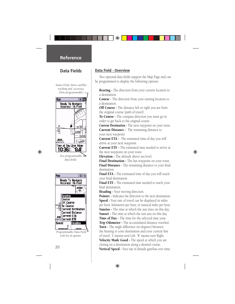 Reference, Data fields | Garmin eTrex Legend User Manual | Page 26 / 68