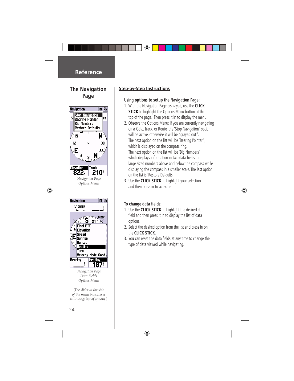 The navigation page reference | Garmin eTrex Legend User Manual | Page 30 / 68