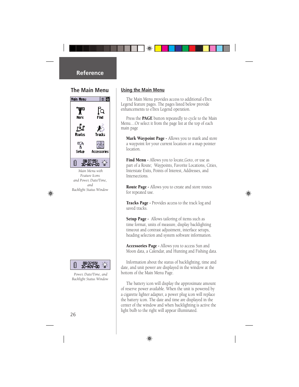 The main menu reference | Garmin eTrex Legend User Manual | Page 32 / 68