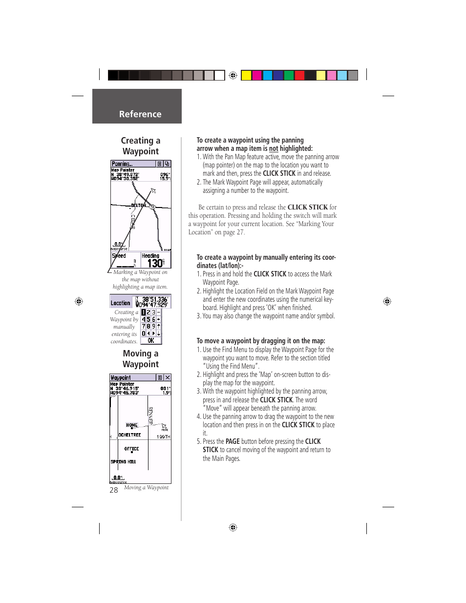 Reference creating a waypoint, Moving a waypoint | Garmin eTrex Legend User Manual | Page 34 / 68