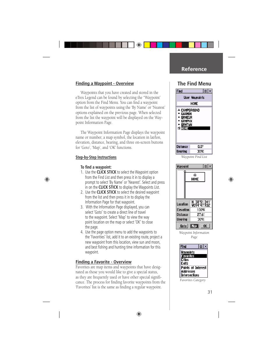 The find menu reference | Garmin eTrex Legend User Manual | Page 37 / 68