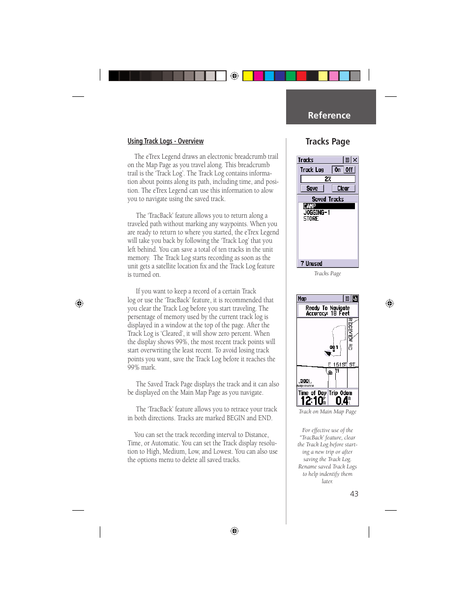 Reference tracks page | Garmin eTrex Legend User Manual | Page 49 / 68