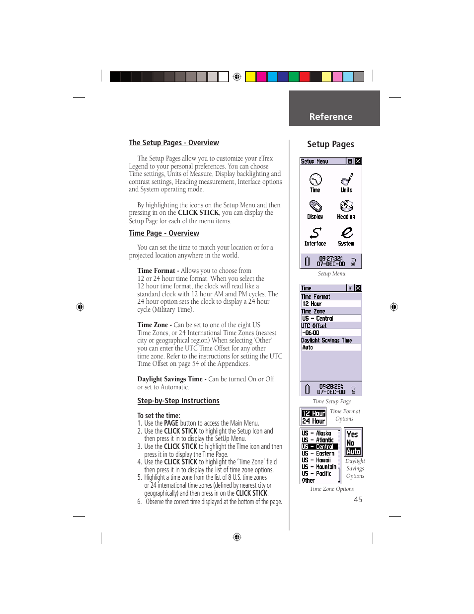 Setup pages reference | Garmin eTrex Legend User Manual | Page 51 / 68